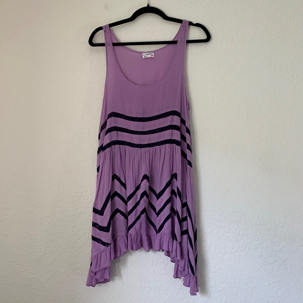 Intimately Free People Voile & Lace Trapeze Dress M Purple Polka Dot Boho Fairy - Picture 3 of 9